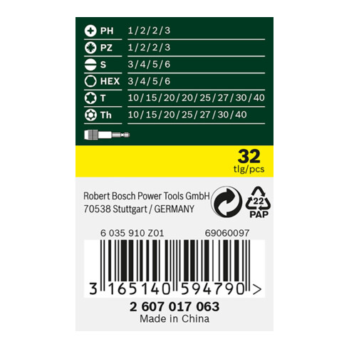 Set d’embouts de vissage avec code de couleur, 32 pièces