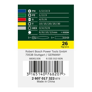 Set d’embouts de vissage + cliquet Bosch, 26 pièces
