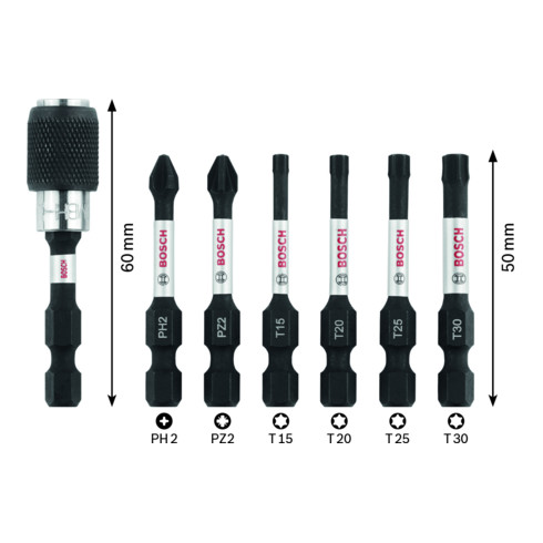 Bosch Set di bit per avvitatori Professional Impact Control Pick and Click Phillips e Torx 50mm 7pz.