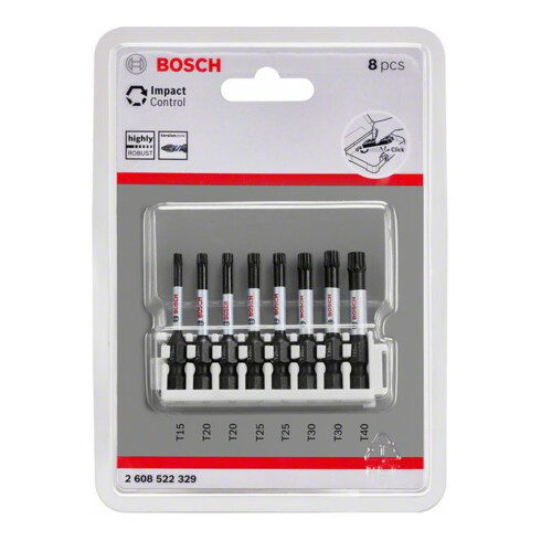 Bosch Set di bit per giraviti Impact Control, 8 pz. 1 x T15 T40 2 x T20 T25 T30 50 mm
