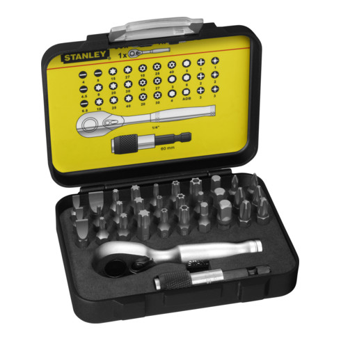 Stanley Set di bit1/4", cricchetto reversibile, 32pz.