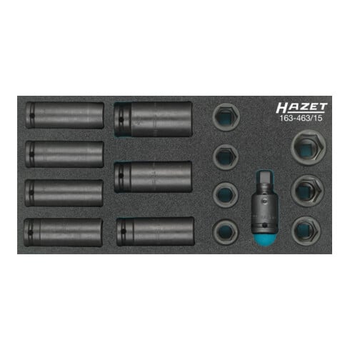 HAZET Set di chiavi a bussola per avvitatori elettrici e a percussione 163-463/15 quadro cavo 12,5mm (1/2 pollice) profilo esagonale esterno Traction, 15pz.