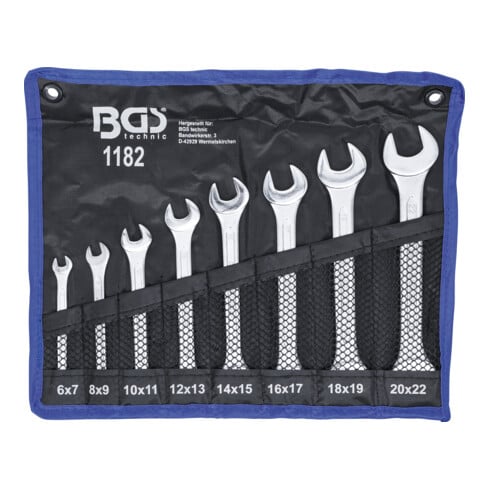 BGS Set di chiavi a forchetta doppia, apertura 6x7 - 20x22mm, 8pz.