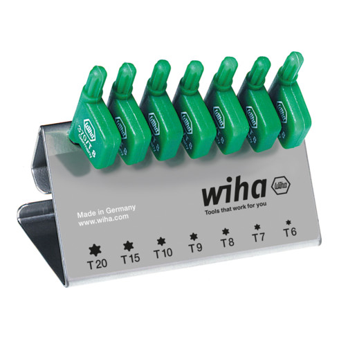 Wiha Set di chiavi maschio con impugnatura a bandiera TORX® 7pz. in ossido nero con supporto per banco da lavoro