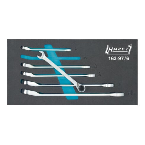 HAZET Set di chiavi combinate a cricchetto 163-97/6, profilo esterno a doppio esagono Traction 8 - 19, 6pz.