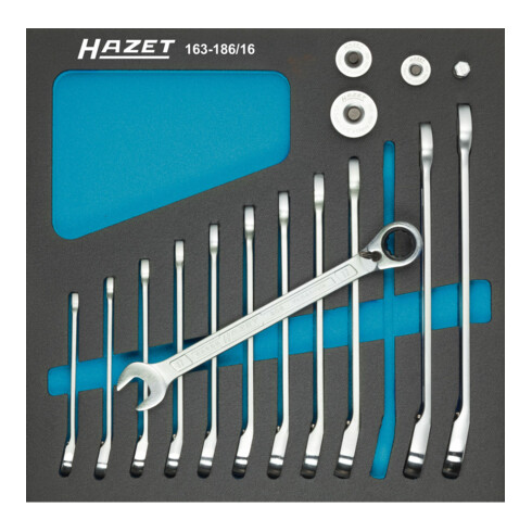 HAZET Set di chiavi combinate a cricchetto con adattatori quadri 163-186/16, profilo a doppio esagono esterno Traction, 16pz.