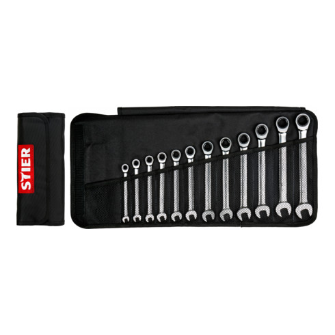 STIER Set di chiavi combinate a cricchetto, apertura chiave 8 - 19 mm, 12 pezzi