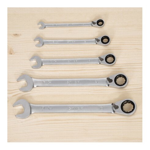 STIER Set di chiavi combinate a cricchetto reversibili apertura chiave 8 - 19 mm 5 pezzi