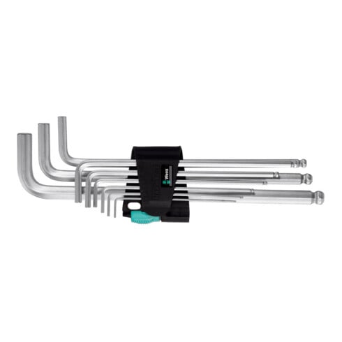 Wera Set di chiavi maschio esagonali piegate, Hex-Plus, cromate, 9pz.