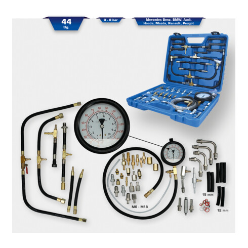 Set di controllo della pressione della benzina Brilliant Tools, 0 - 8 bar, 44 pz