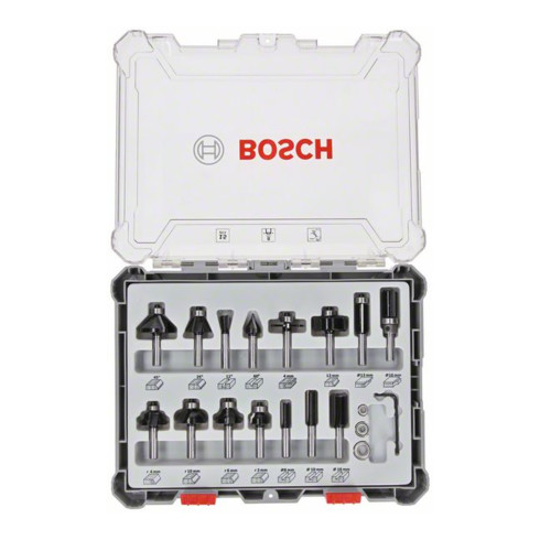 Bosch Set di frese con codolo da 8 mm, 15 pezzi