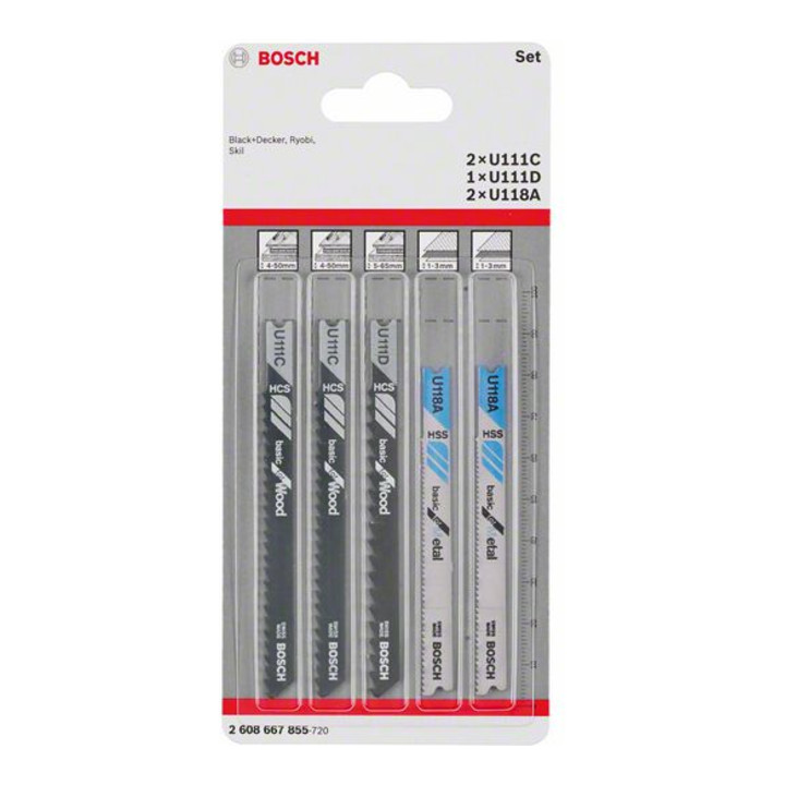 Bosch Set lame per seghetto alternativo Basic for Wood e metallo, 5pz., codolo universale