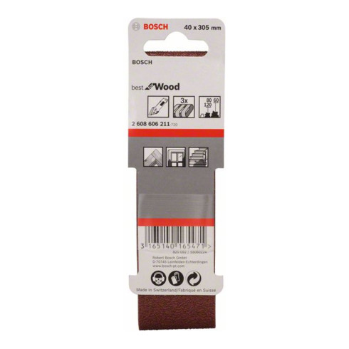 Bosch Set di nastri abrasivi X440 Best for Wood and Paint, 3pz. 40x305mm, 60 80,120