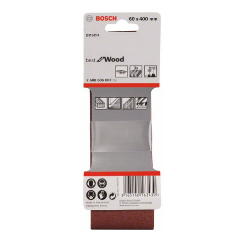 Bosch Set di nastri abrasivi X440 Best for Wood and Paint, 3pz. 60x400mm, 60-80-100