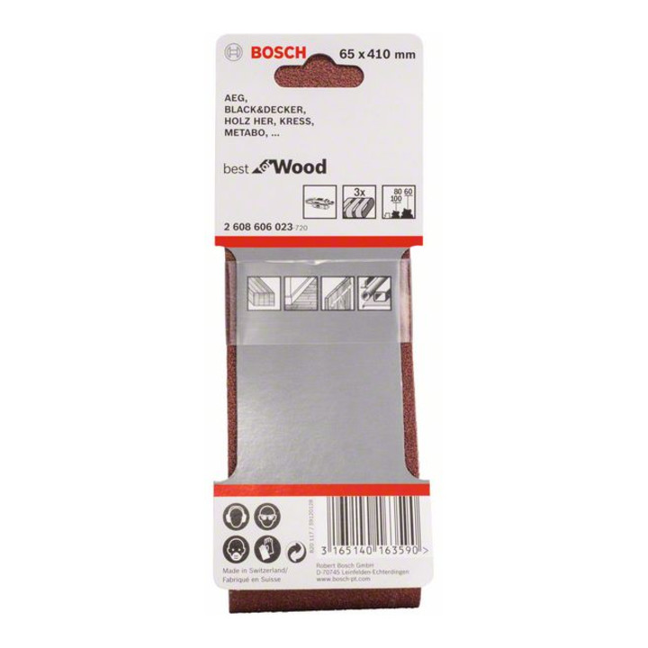 Bosch Set di nastri abrasivi X440 Best for Wood and Paint, 3pz. 65x410mm, 60-80-100