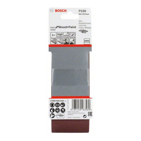 Bosch Set di nastri abrasivi X440 Best for Wood and Paint, 65x410mm, 150