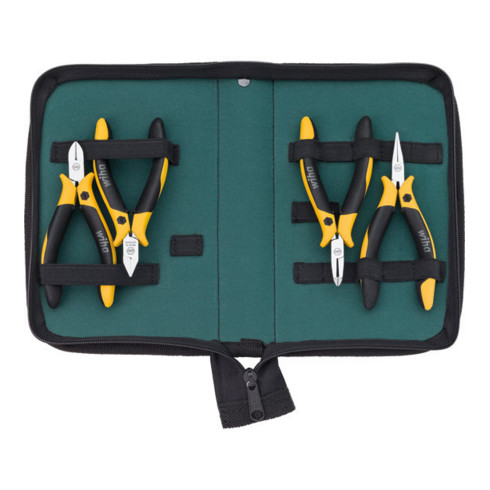 Wiha Set di pinze Professional ESD da 4pz.: tronchese a tagliente laterale, tronchese con tagliente frontale e diagonale e pinza a becchi mezzotondi