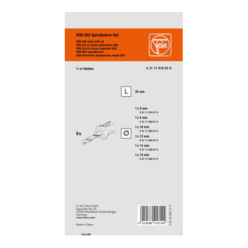 Set di punte elicoidali HSS con attacco 3/4" Weldon
