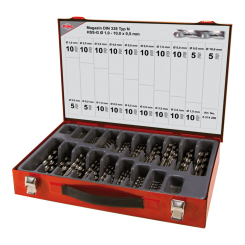 RUKO Set di punte elicoidali DIN 338, modello N HSS G in cassetta, Ø1,0 - 10,0mm