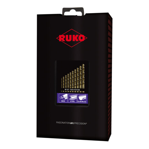 RUKO Set di punte elicoidali DIN338, modello VA, Ø1-13x0,5mm, HSS-Co5, cassetta in plastica