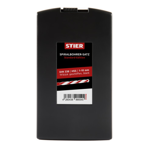 STIER Set di punte elicoidali Standard DIN 338 HSS-G 1-10 mm 19 pezzi in cassetta