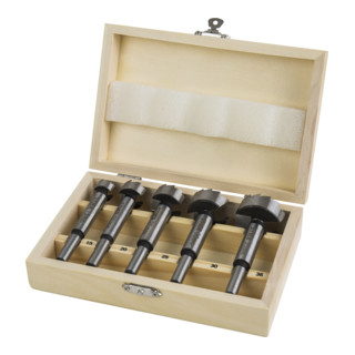 STIER Set di punte Forstner in cassetta di legno, 5 pezzi (15, 20, 25, 30, 35 mm)
