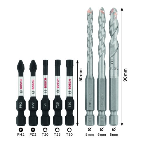 Bosch Set di punte Professional Impact Control Pick and Click, per avvitatori e trapani per piastrelle, 8pz.