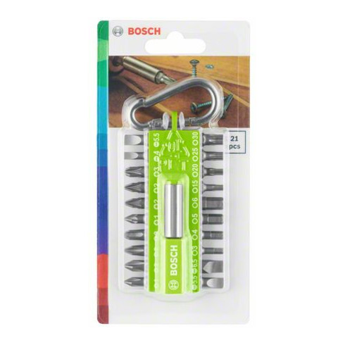 Bosch Set di punte per cacciavite 21pz. con moschettone, verde chiaro