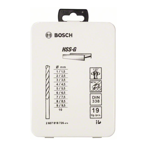 Bosch Set di punte per metallo HSS-G DIN 338 135°, 19 pezzi 1 - 10 mm cassetta di metallo