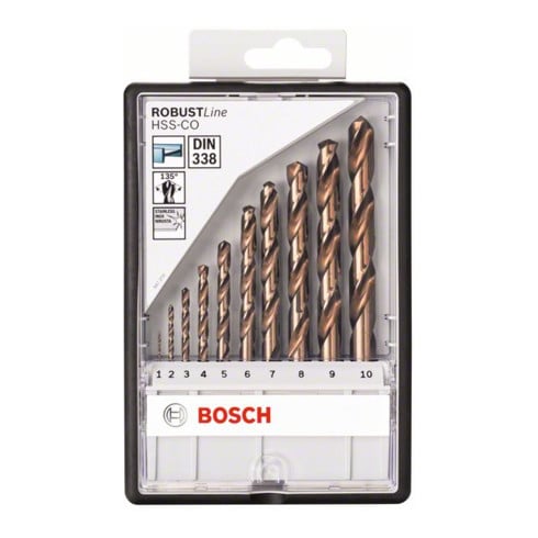 Bosch Set di punte per trapano Robust Line HSS-Co DIN 135, per metallo, 135°, 10pz. 1 - 10mm