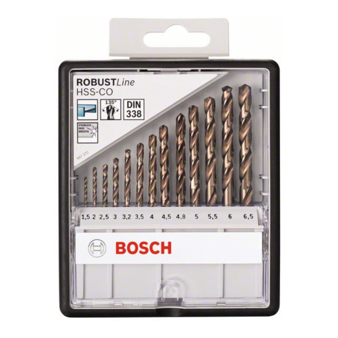 Bosch Set di punte per trapano Robust Line HSS-Co DIN 135, per metallo, 135°, 13pz. 1,5 - 6,5