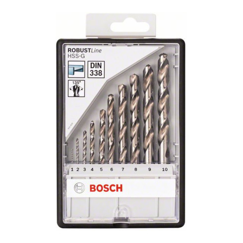 Bosch Set di punte per trapano Robust Line HSS-G DIN 135, per metallo, 135°, 10pz. 1 - 10mm