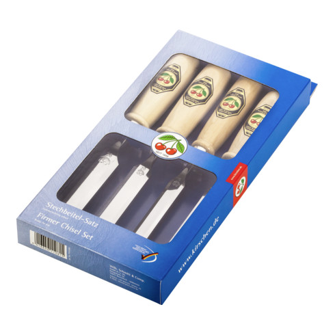 Set di scalpelli Kirschen con manico in carpino, fornito in una scatola di vendita 10-16-20-26 mm