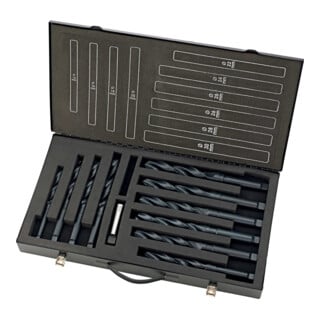 Set E/D/E Forets hélicoïdaux DIN345 HSS roulés 14-30 mm tige 2 mm Mallette métal