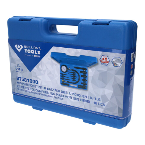 Set per tester di compressione Brilliant Tools per motori diesel, 18 pz