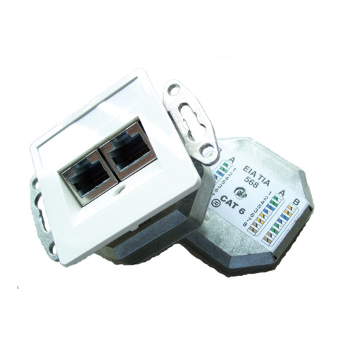 Setec L6-Dose 2-fach mit Zentralplatte Cat6 2xRJ45 vk.rw