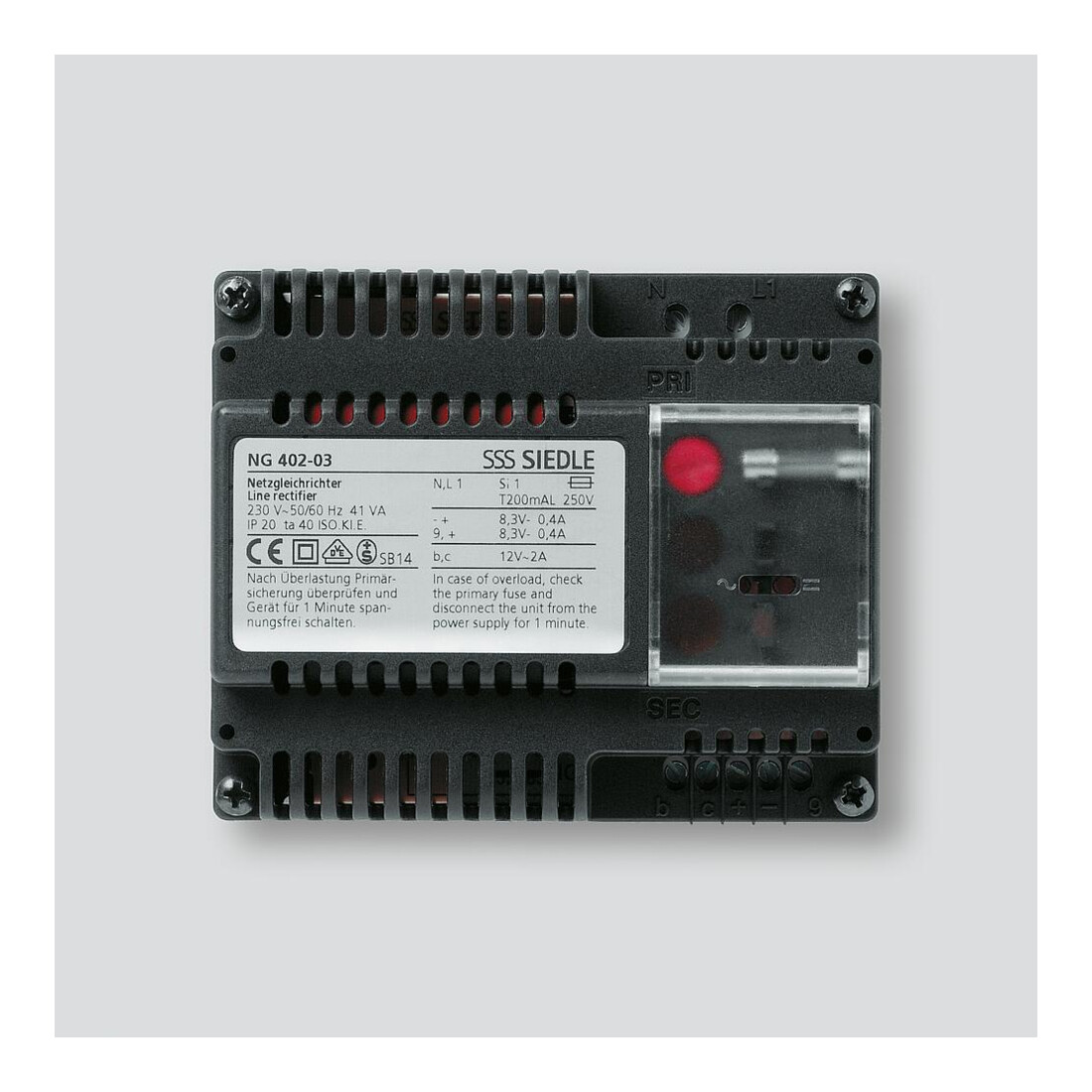 Siedle&Söhne Netzgleichrichter 230V/12VAC - 8,3VDC NG 402-03