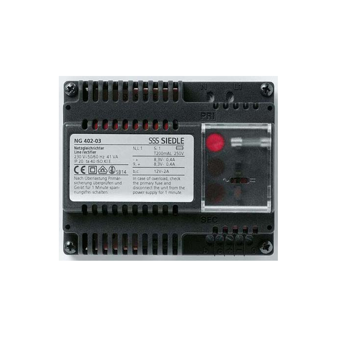 Siedle&Söhne Netzgleichrichter 230V/12VAC - 8,3VDC NG 402-03