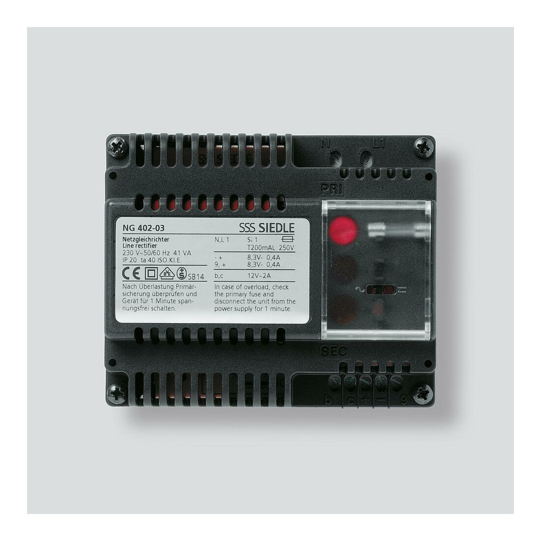 Siedle&Söhne Redresseur réseau 230V/12VAC - 8,3VDC NG 402-03