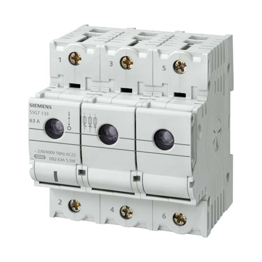 Siemens Indus.Sector Disjoncteur-sectionneur Neozed D02, 3 pôles + N, P=70 mm 5SG7163