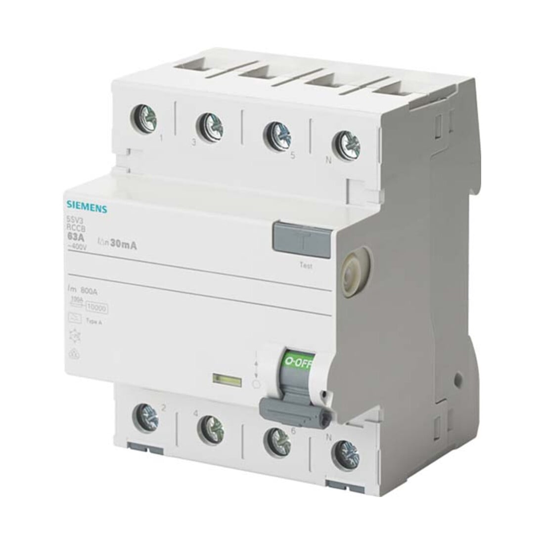 Siemens Interrupteur différentiel industriel numérique type F, 30mA, 40A 5SV3344-3
