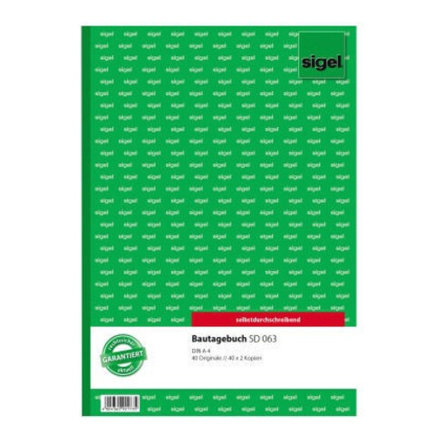 Sigel Bautagebuch SD63 DIN A4 selbstdurchschreibend 3x40Blatt