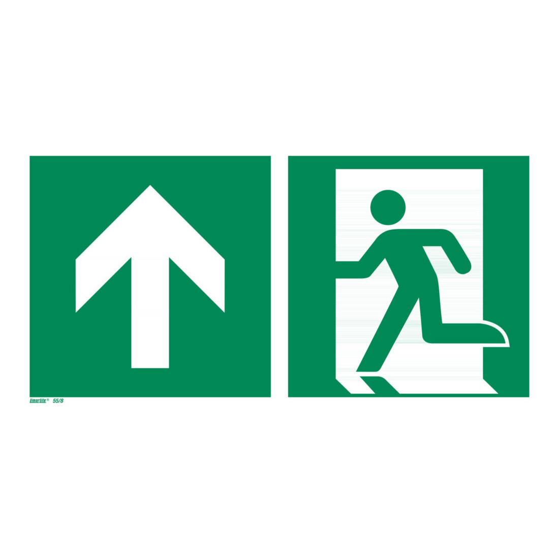 Signaux de secours Sortie de secours tout droit, par la porte ou vers le haut, Type: 14300