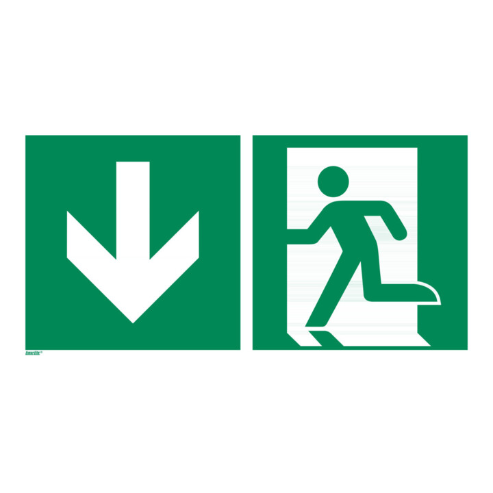 Signaux de secours Sortie de secours vers le bas, Type: 14300
