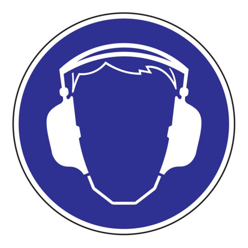 Signe obligatoire Utiliser une protection auditive D.200mm Ecran plastique bleu/blanc