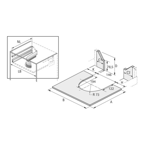 Siphonabdeckung L.300mm silber HETTICH