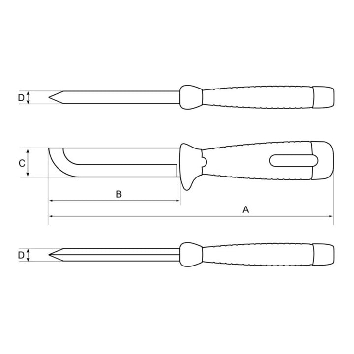 SNA Ciseau à bois Multi 4 x 25 x 100 mm 58-61 HRC lame arrondie