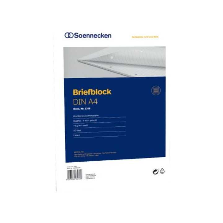 Soennecken Briefblock 2306 DIN A4 gelocht liniert 50Blatt weiß