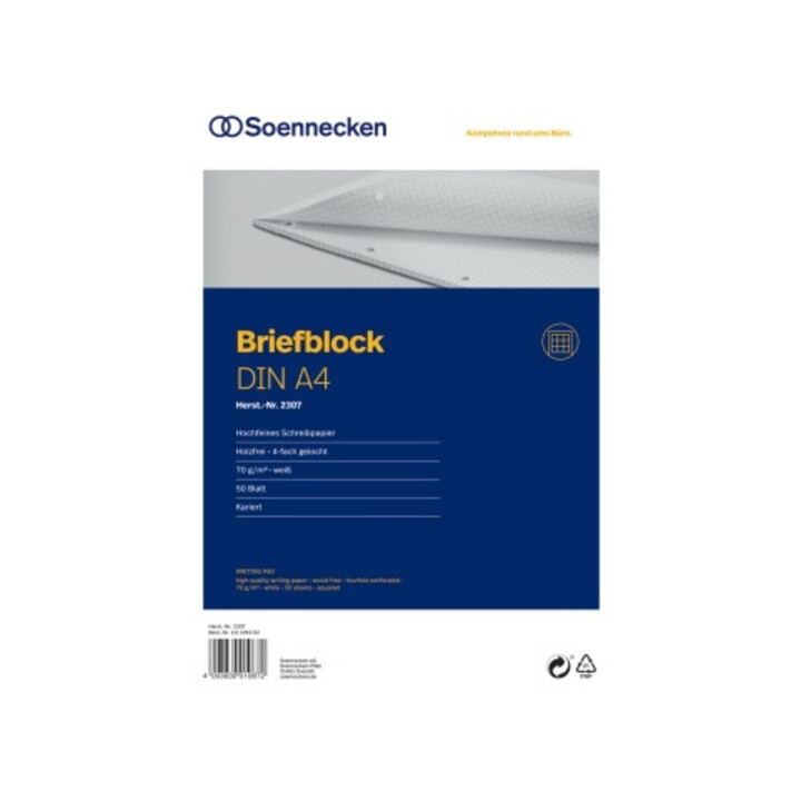 Soennecken Briefblock 2307 DIN A4 gelocht kariert 50Blatt weiß