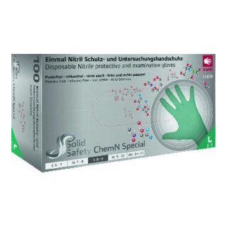 SolidSafety ChemN Gant jetable Spécial Taille S vert Nitrile